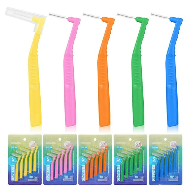 L-Shaped Interdental Brush Set 5PCS Dental Floss Picks Plaque Remover Teeth Cleaning Brush Tooth Gap Cleaner for Orthodontic Care and Oral Hygiene