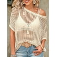 thumbnail image 3 of Womens Summer Scoop Neck Short Sleeve Sweater Casual Crochet Hollow Out Knit Tops Pullover Shirts Beach L, 3 of 6