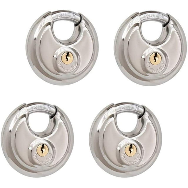 Lot de 4 Keyed Alike Disc Padlock, Serrure en Acier Inoxydable avec Clé, Manille de 2-3/4 Po de Large, 3/8 Po de Diamètre, Serrure à Disque pour Unité de Rangement, Abris, Garages et Clôture