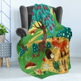 thumbnail image 4 of Hedgehog Soft Flannel Fleece Throw Blanket, Animals in the Woodland Dragonfly Fox Turtle and Fruit Trees of Apple and Pear, Cozy Plush for Indoor and Outdoor Use, 70" x 90", Multicolor, by Ambesonne, 4 of 5