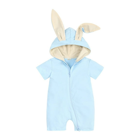 Utlike Girls Romper Solid Zipper Hooded Rabbit Bunny Casual Jumpsuit Playsuit Sunsuit Clothes Toddler Sleep And Play Bodysuits Size 12 Months-18 Months