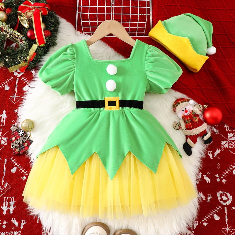 Adeawade Christmas Dresses for Girls Short Sleeve Xmas Holiday Party Dress Dance Party Dresses Crewneck Sundress Winter Trend Simple Style Wear Green