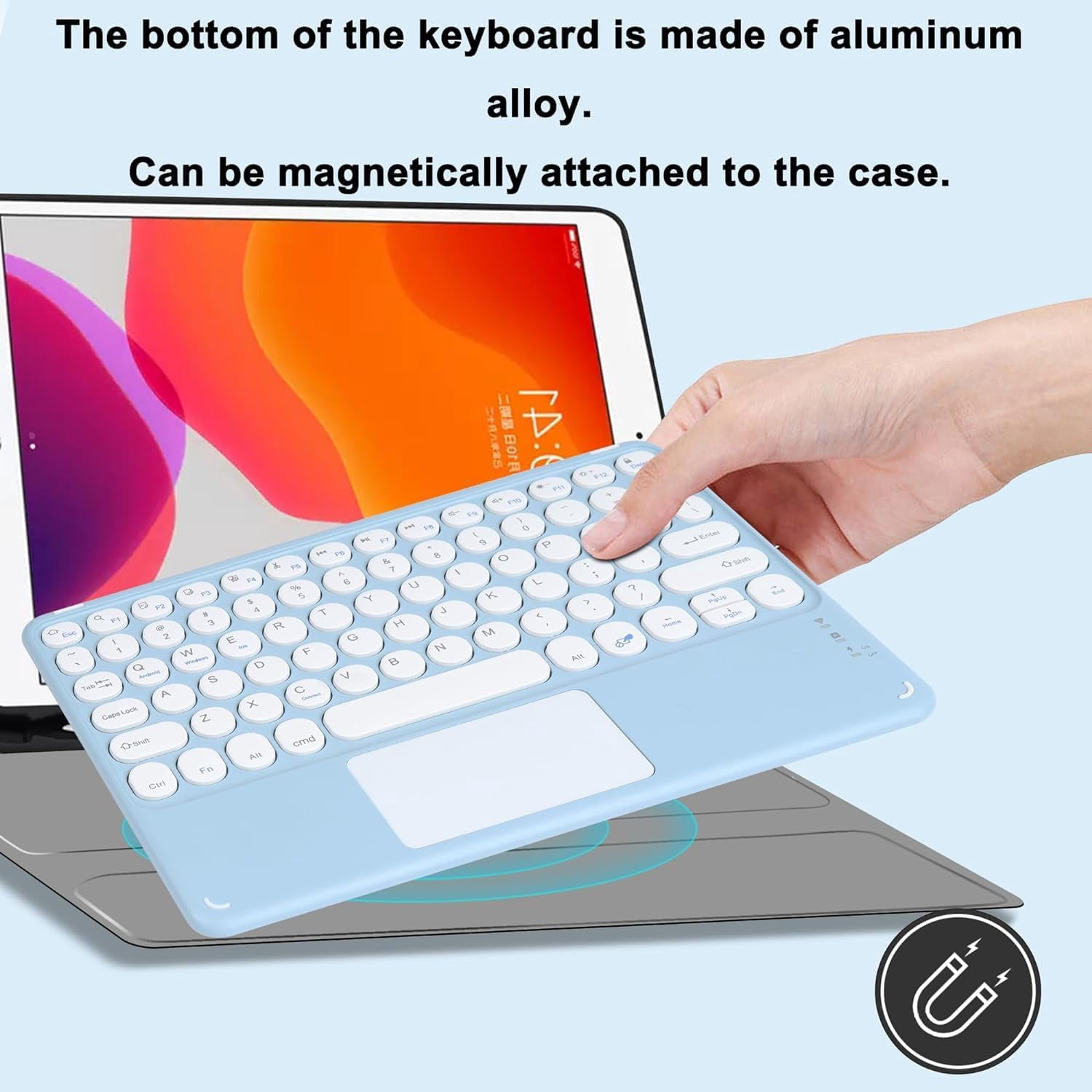 Portable Wireless Bluetooth Keyboard with Touchpad, Ultra-Thin Rechargeable Bluetooth Keyboard Mini with trackpad Round Key for iPad pro/iPad/iOS/Android (Blue)