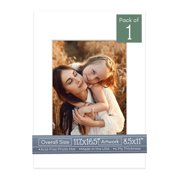 Textured White Picture Frame Mat for 11.7x16.5 Frames - Fits 8.5x11 Photos - 1 Mat