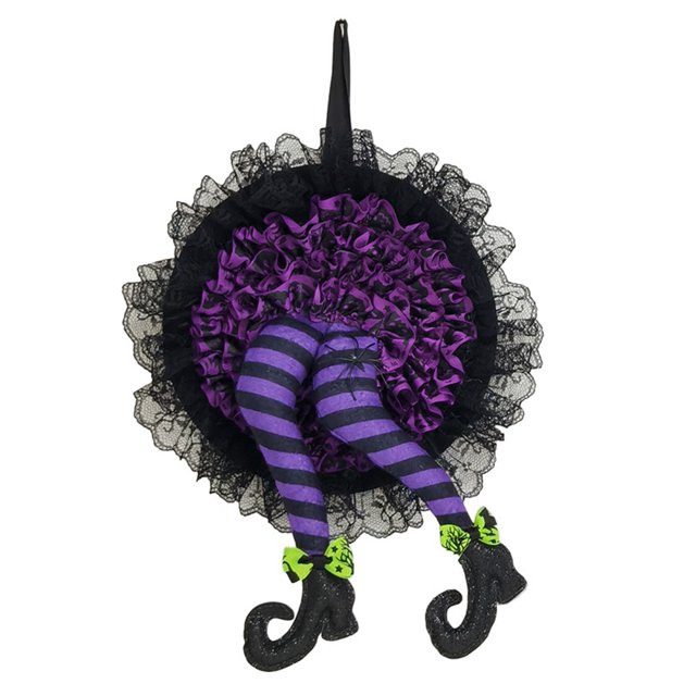 Corona de Halloween con patas de bruja, adornos para puerta delantera, decoraciones, decoración para fiestas navideñas