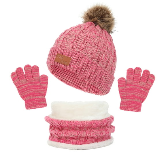 1 set of children's winter three-piece hat scarf gloves three-piece fall and winter single ball baby hat