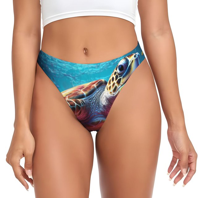 Balery Colorful Ocean Sea Turtle Tangas de Algodón para Mujer con Estampado – Ropa Interior Sexy, Transpirable, G-string-X-Small