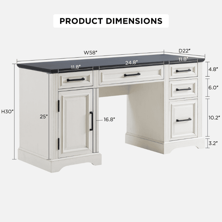 Huisuilinss Farmhouse Executive Desk,Home Office Desk,Wood Computer Desk With 5 Drawers And 1 Cabinet,Office Desk Work Desk For Work Study Writing,For Bedroom Game Room