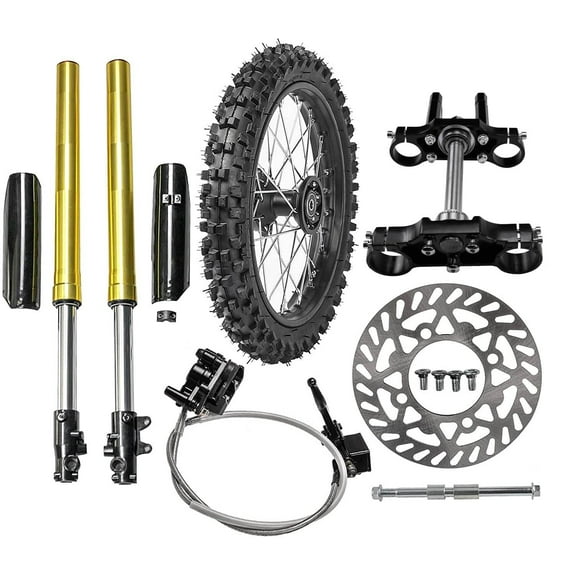 70/100-19 Front Wheel Tire With Rim 15mm Bearing Assembly & 29" Front Forks Shock and 45/48mm Triple Tree Clamp, Disc Brake Caliper Rotor for Pit Dirt Bikes Motorcycle Apollo TTR CRF KLX