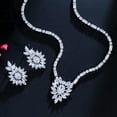 thumbnail image 4 of Sparkling White Leaf Flower Drop Necklace Earrings Bridal CZ Wedding Jewelry Set, 4 of 8