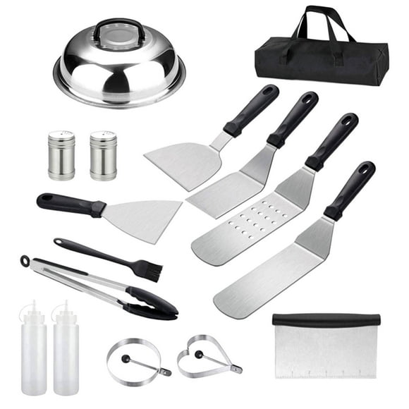jovati Stainless Steel Cooking Utensils Set Griddle Accessories Kit 16Pcs Flat Top Grilling Tools Set Stainless Steel Grill Bbq Spatula Kit Cooking Utensils Set with Carry Bag for Outdoor Barbecue