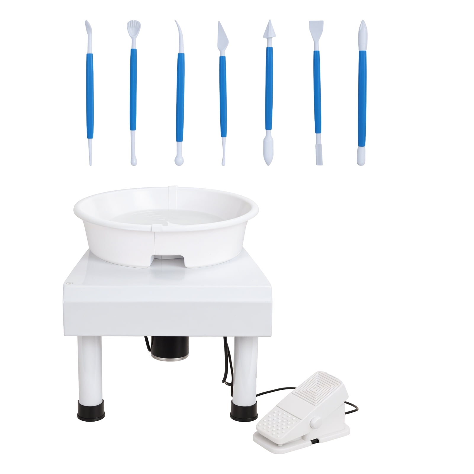 25CM Pottery Wheel Forming Machine, Extremely Variable Speed Pottery Wheel, 350W Electric DIY Clay Tool with Foot Pedal and Detachable Basin for Ceramic Work Art Craft, White