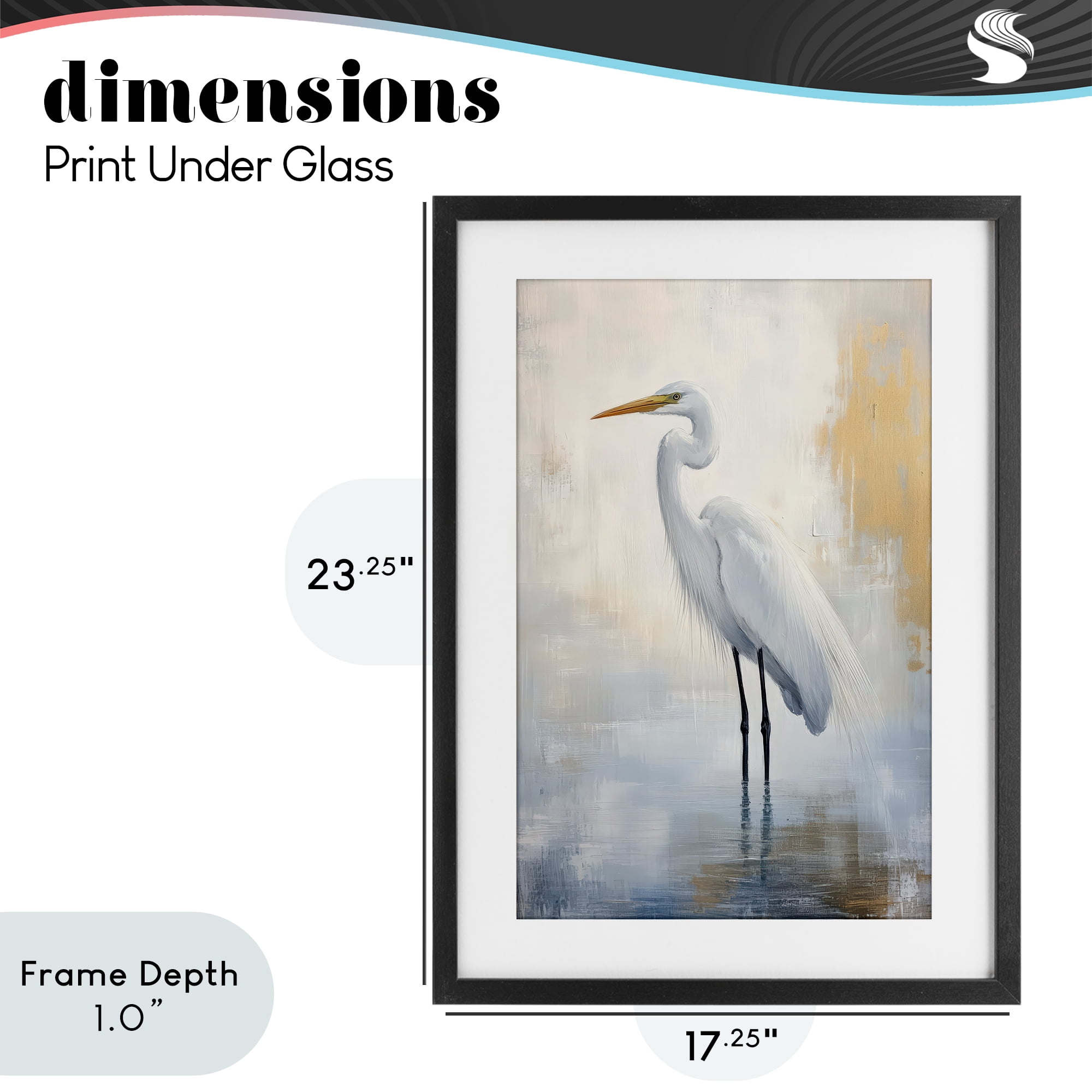 Stupell Industries Distressed Egret with Misty Reflection Black Framed Print Under Glass, design by Petal Prints Design