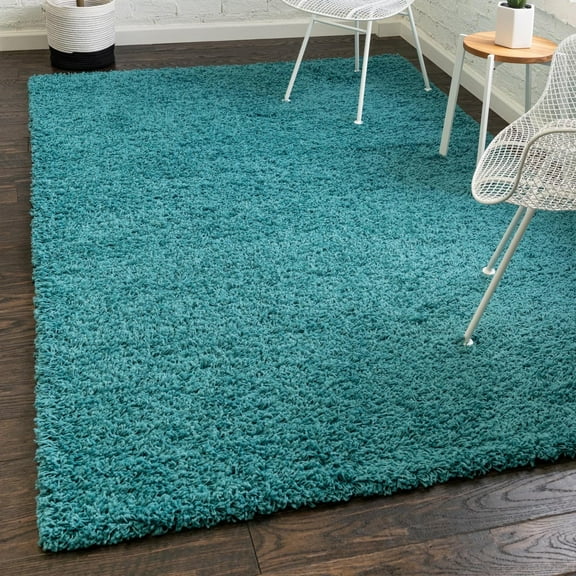 Unique Loom Solid Shag Collection Area Rug (2' x 3' 1" Rectangle Deep Aqua Blue)