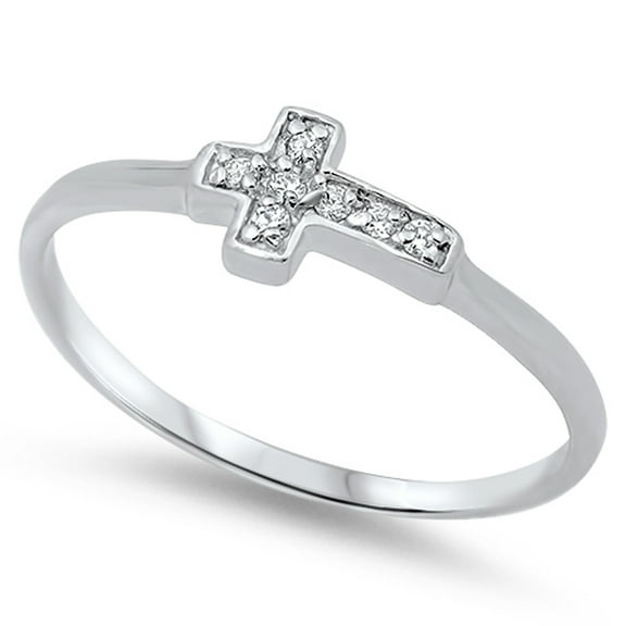 Small Cross Clear Cubic Zirconia Ring 925 Sterling Silver Band White Jewelry Female Male Size 9