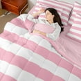 thumbnail image 4 of Feelyou White Pink Stripes Twin Bedding Sets 7-Piece, Chic Geometric Bedding Comforter Set, Abstract Ombre Reversible Sheet Sets, Lightweight Room Decor, 4 of 7