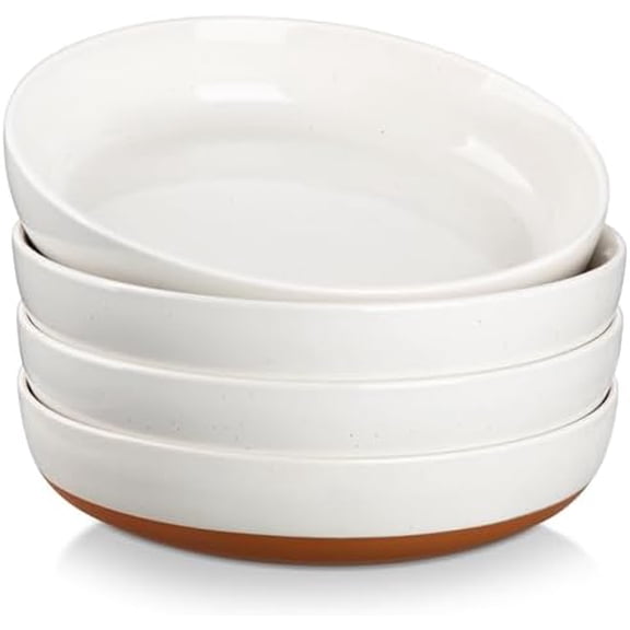 48 OZ Pasta Bowls Set of 4, Large Salad Serving Bowls for Kitchen, Ceramic Soup Bowls Pasta Plates for Dinner, Microwave Dishwasher Safe, Khaki White,Series TARA