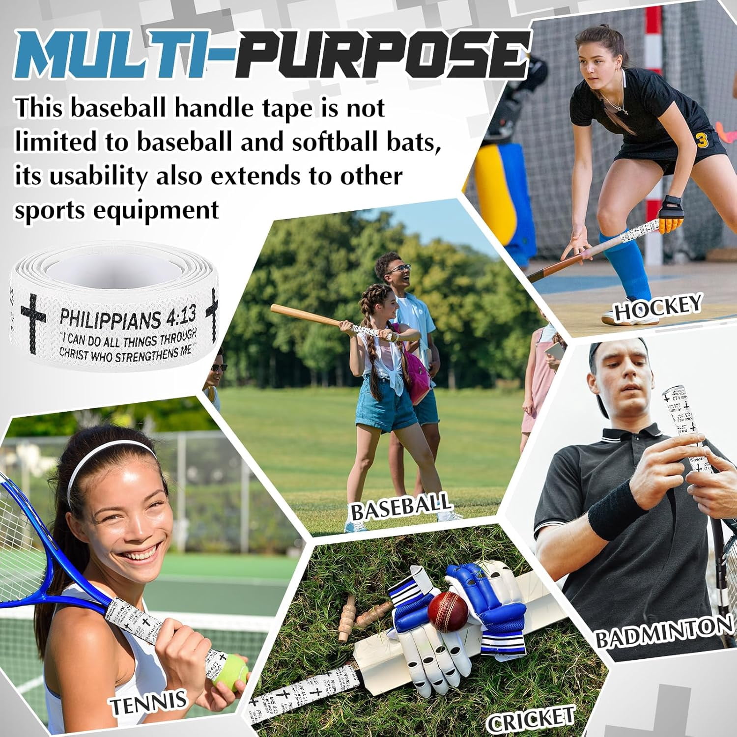 NestE-Christian Baseball Bat Grip Tapes 1.5mm Faith Cross Bat Grip Tape, Precut Full Adhesive Baseball Wrist Tape Scripture Design Non-Slip Religious Baseballs Grips Tapes