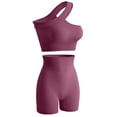 thumbnail image 4 of 2 Piece Set Seamless for Women One Shoulder Sports Bra Ribbed Asymmetrical Non Padded Yoga Crop Shorts, 4 of 4
