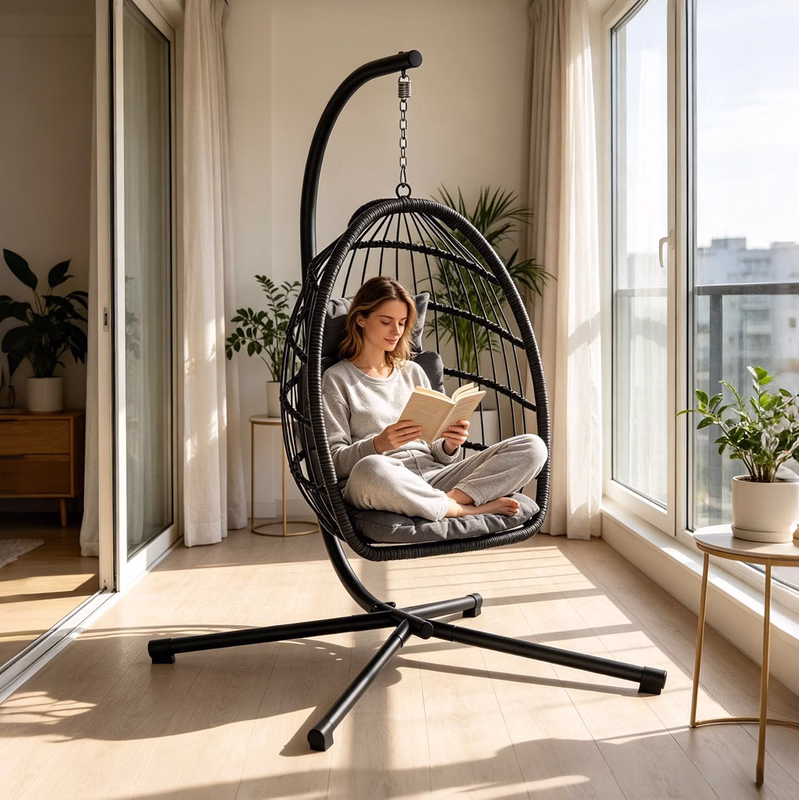 Gray, variant on YLGJ&TIDY Hanging Egg Chair with Stand, Wicker Swing Chair with Cushions for Patio Porch,Gray