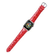 Apple Watch Strap - Genuine Crocodile Watch Band - Red - Fits 38mm Series 1 & 2 Apple Watch [Black Adapters]