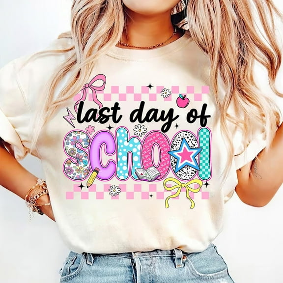 Coquette Checkered Last Day of School Shirt, Retro Teacher Tee, Summer Break Shirt, End of School Year Tee, Teacher Appreciation Gift