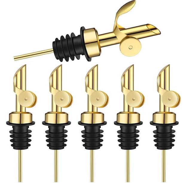 6 Piezas De Vertedores De De Licor De Acero Inoxidable Con Peso, Dispensador AutomáTico De , Vertedor De Alcohol BalsáMico (Dorado)