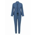 thumbnail image 3 of Two Piece Sets for Women Dressy Suits Long Sleeve Blazer Sets Tapered Suits Business Professional Outfits Denim Blue M, 3 of 7