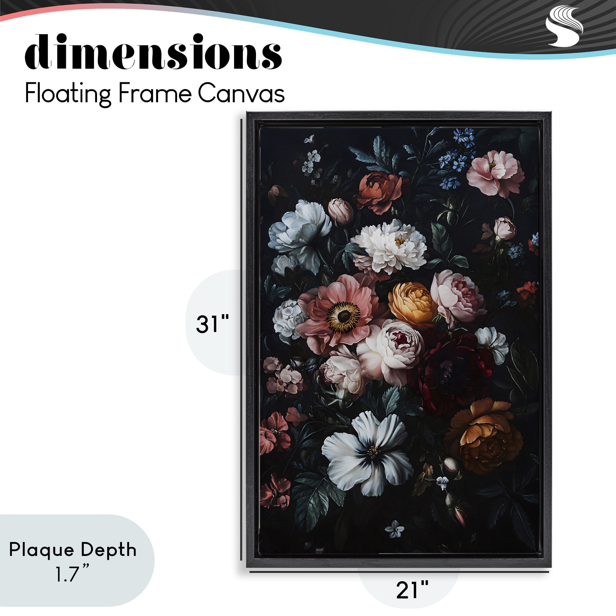 Stupell Industries Midnight Garden Velvet Florals Black Framed Floater Canvas Wall Art, design by Creative Studio