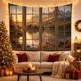 thumbnail image 3 of Sunset Over Mountain Lake with Cabin in Wilderness, Serene Digital Art for Nature Lovers, Scenic Landscape Artwork, Thanksgiving Gift, Tapestry Wall Hanging for Living Room and Bedroom, 3 of 7
