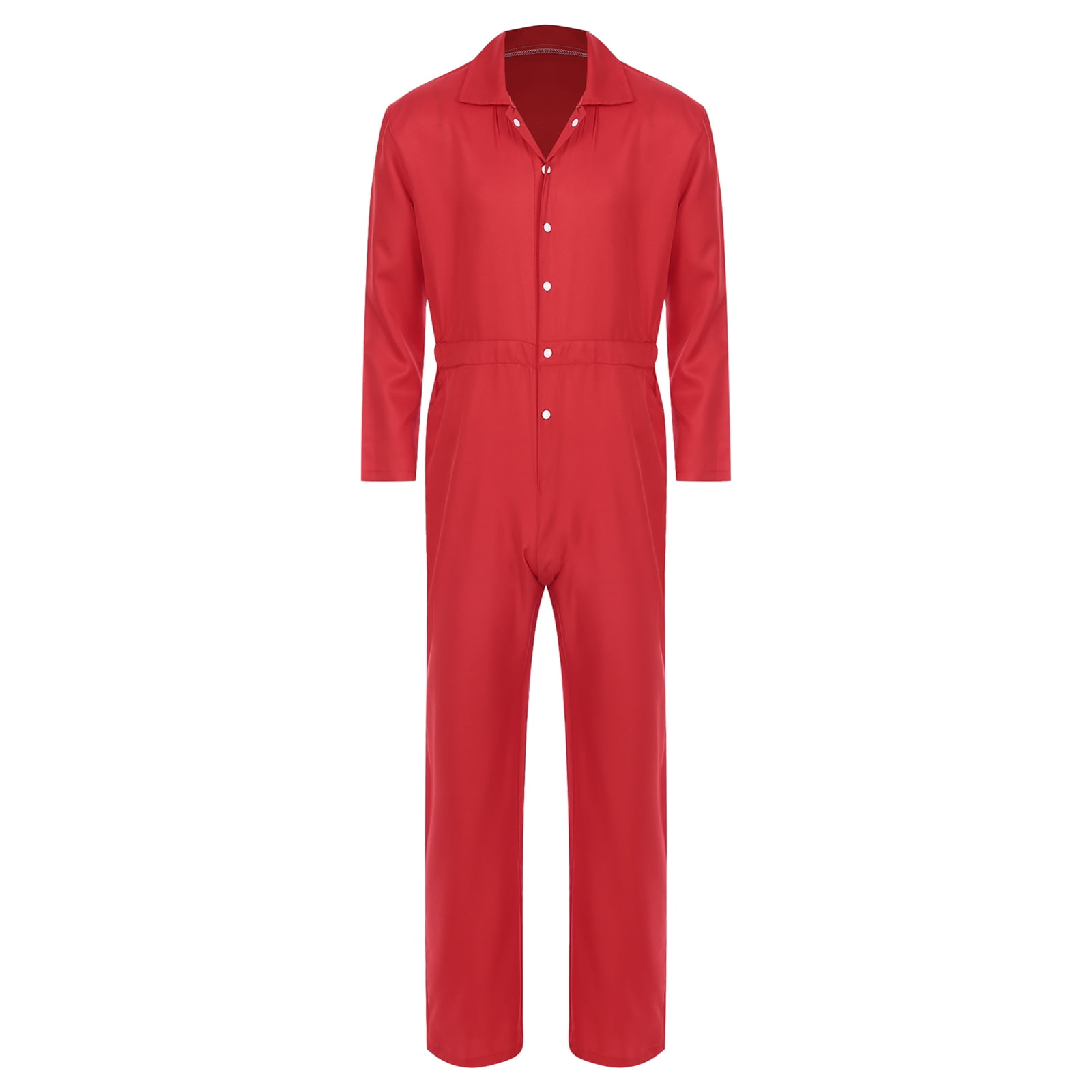 Haitryli Men's Work Coveralls Workwear Lightweight Long Sleeve Button-up Loose Fit One Piece Jumpsuit Red 3XL
