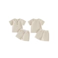 thumbnail image 2 of Loicainy Baby Toddler Boys Waffle Clothes Set 3 6 12 18 24 Months 2T 3T Short Sleeve Henley Neck T-shirt with Elastic Waist Shorts Summer Outfit, 2 of 9