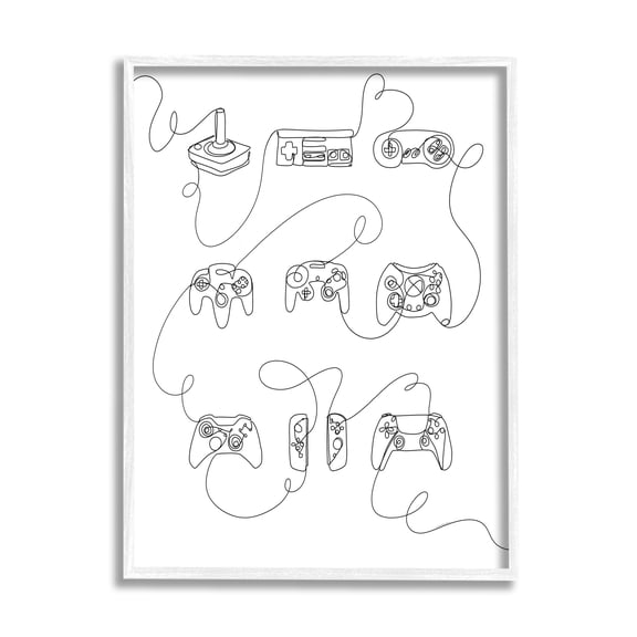 Stupell Industries Line Doodle Gaming Controllers Abstract Painting White Framed Art Print Wall Art, 16 x 20
