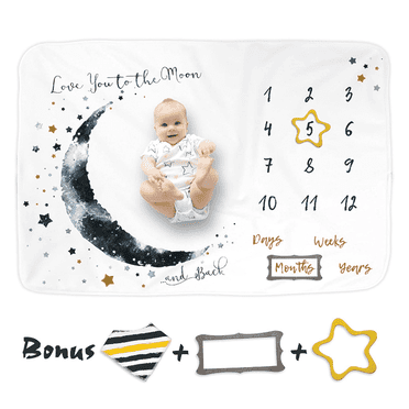 AUQ Monthly Baby Milestone,Versatile Baby Monthly Milestone Blanket,Thick Soft Baby Milestone Blanket for Newborn Photos