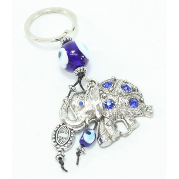 Blue Evil Eye 2" Elephant Keychain Blessing Protection Religious Gift US Seller