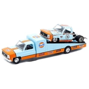 1973 Chevrolet C30 Wedge Truck & Silverado 10 Bedless Truck #15 Light Blue and Orange (Rusted) 1/64 Diecast Model by M2 Machines