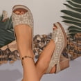 thumbnail image 3 of Rokment Womens Platform Dressy Sandals Summer Beach Classic Vintage Casual Leather Open Peep Toe Chunky Stackable High Heels Slingback Dress Shoes for Ladies Khaki Size 6.5, 3 of 6