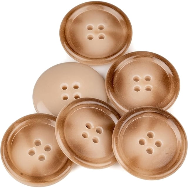 Mibo 6pcs Urea Coat Buttons with Rim - 4 Hole - 44L(28mm) - Beige Tan Blend
