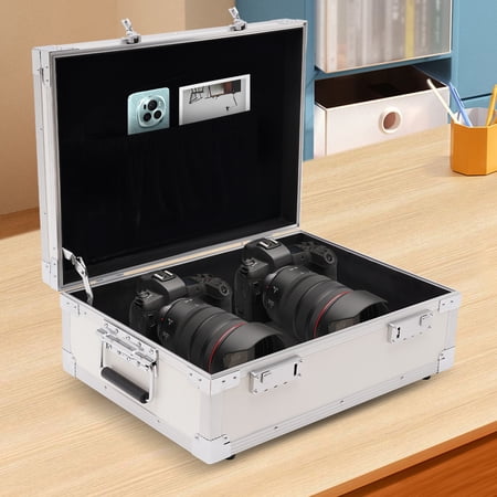 Fichiouy Storage Lock Box Aluminum Alloy Portable Safe Box Large Storage Box with Bilateral Lock Pocket Compartments 18.1 * 12.9 * 4.9in