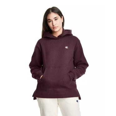 Champion Women's Reverse Weave Open Bottom Hoodie Sweatshirt, Plum, Large