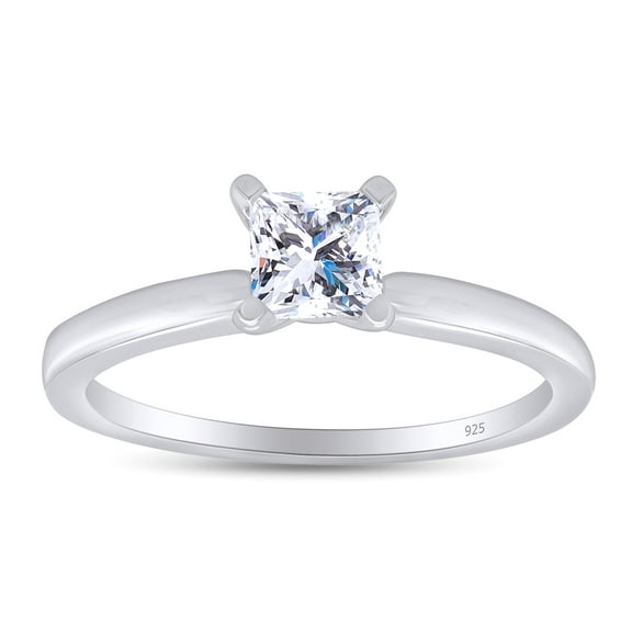 AFFY 0.50CT Princess Cut White Cubic Zirconia Solitaire Ring for Women 14K White Gold over Silver-4