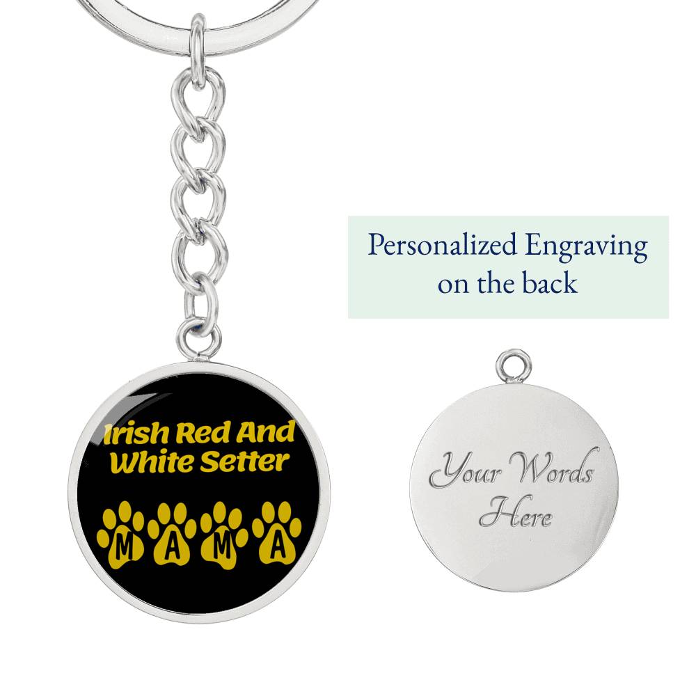 Irish Red And White Setter Mama Circle Keychain Stainless Steel or 18k Gold Dog Mom Pendant - image 2 of 12