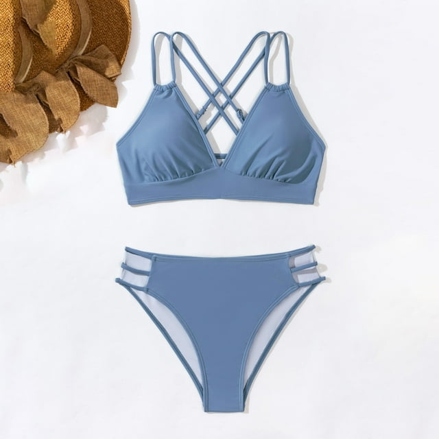 DPTALR Women's Bikini Set Swimsuit Two Piece Solid Color Sling Swimwear
