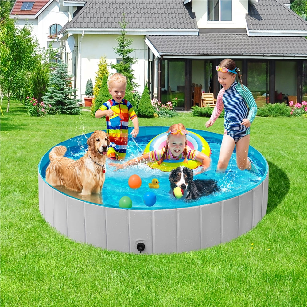 Yaheetech Portable PVC Pet Swimming Pool with Non-slip Bottom for Dogs Cats, XXL, Gray