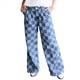 thumbnail image 1 of Pantalones Vaqueros Holgados de Pierna y Cintura Alta con Estampado de Tablero de Ajedrez para Mujer. Azul N°14, 1 of 8
