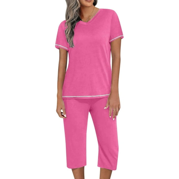 Hauaitttt Women's Two Piece Home Wear V Neck Top Shorts Pajamas Set Ladies Summer Pajamas Womens Sleepwear Flannel Womens Flannel Pants Petite Teens Pajamas Adult Pajamas Women Organic Womens Pajamas