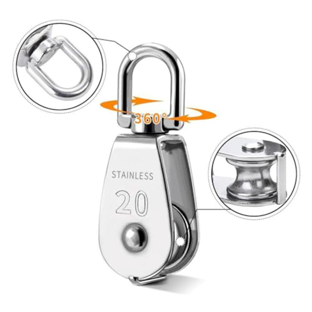 M20 Pulley Block System Stainless Steel Crane Pulley Block With Nylon Rope Carabiners Eye Pad Plates For Garden Marine Hardware