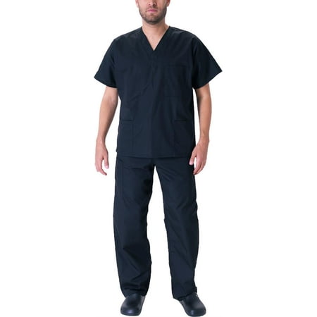 - Natural Workwear Mens EDS Medical Dental Uniform - Premium Scrubs Set XXS - 3XL Black / XX-Small