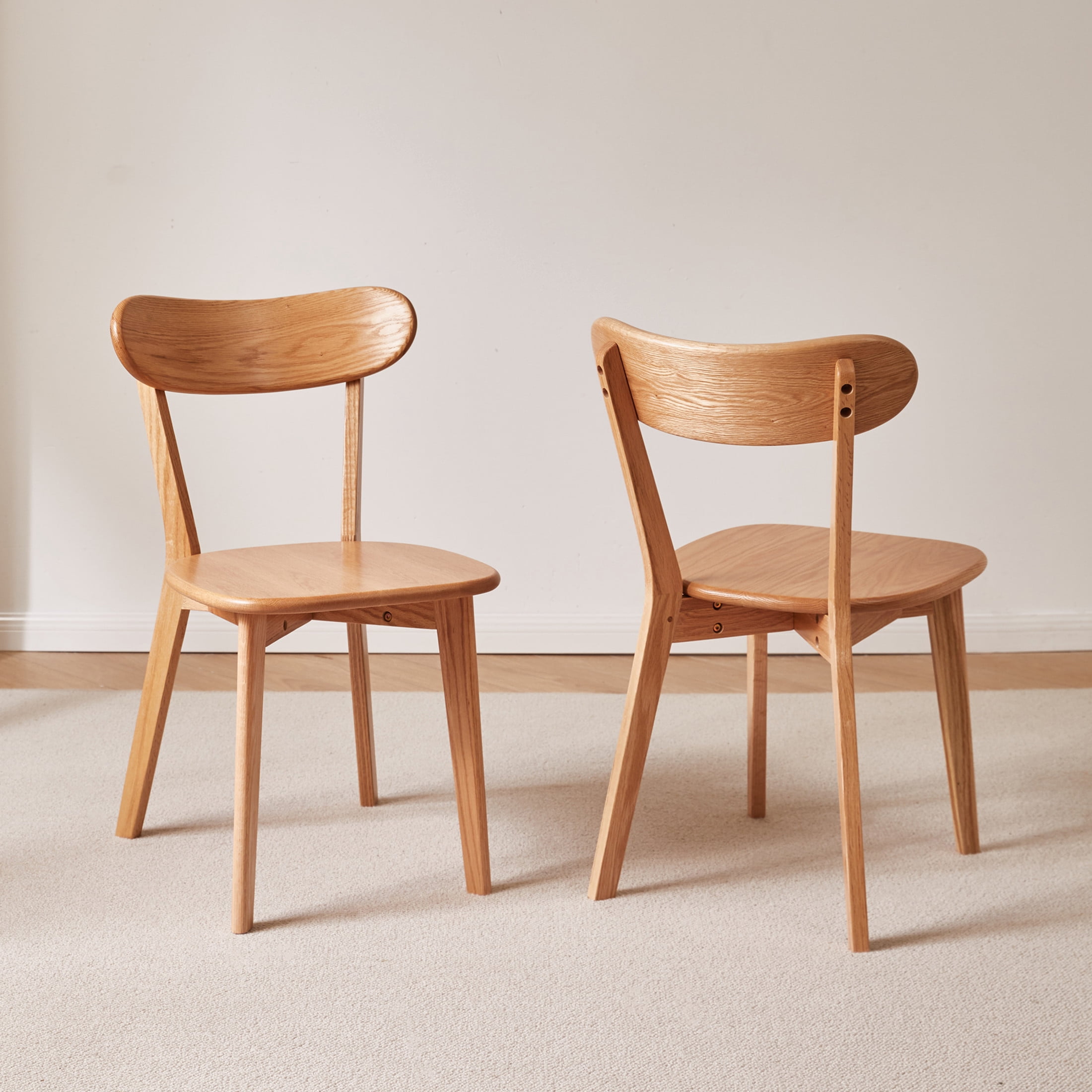 Noble House Set of 2 Solid Oak Dining Chairs, Wooden Side Chairs with Butterfly Backrest, Natural