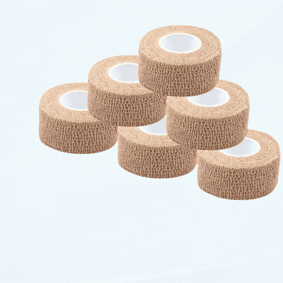 Self Adherent Wrap Tape Medical Cohesive Bandages Flexible Stretch Athletic Strong Elastic First Aid Tape for Sports Sprain Swelling and Soreness on Wrist and Ankle 6 Pack 1Inch X 5Yards(Beige)